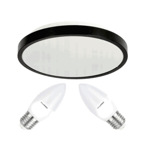 Stropné LED svietidlo LARI-R BLACK - 2xE27 - IP20 + 2x E27 10W sviečka - neutrálna biela