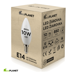 LED žiarovka - ecoPLANET - E14 - 10W - sviečka - 880Lm - neutrálna biela