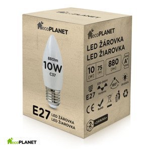 LED žiarovka - ecoPLANET - E27 - 10W - sviečka - 880Lm - neutrálna biela