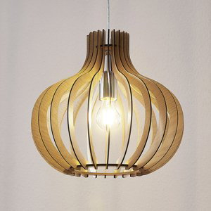 Balónovitá drevená závesná lampa Sina, svetlá