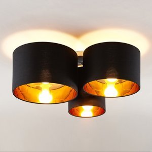 Lindby Laurenz stropná lampa, 3–pl., čierno–zlatá