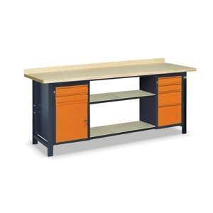 NABBI SS03L/C/2PL90/E pracovný stôl s dvoma policami grafit / oranžová