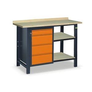 NABBI SS01L/F/2PL45 pracovný stôl s dvoma policami grafit / oranžová