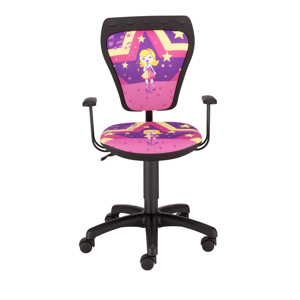 NOWY STYL Ministyle detská stolička na kolieskach s podrúčkami čierna / vzor superstar