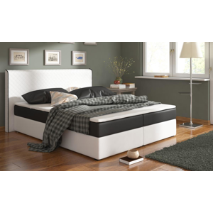 RENAR Bergamo 180 čalúnená manželská posteľ s matracmi biela / čierna