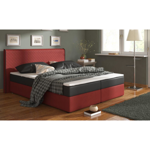 RENAR Bergamo 180 čalúnená manželská posteľ s matracmi čierna / červená