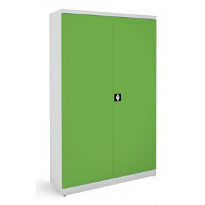 NABBI SB 1200 kovová kancelárska skriňa s dvojkrídlovými dverami svetlosivá / zelená