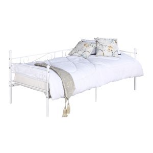 KONDELA Rozali kovová jednolôžková posteľ s roštom 90x200 cm biela