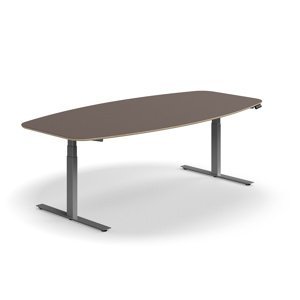 Nastaviteľný rokovací stôl AUDREY, 2400x1200 mm, strieborný rám, šedohnedá