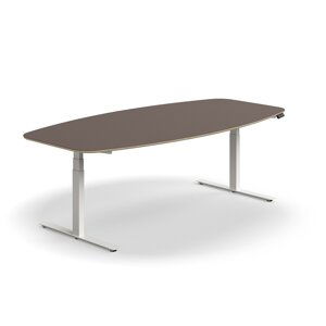 Nastaviteľný rokovací stôl AUDREY, 2400x1200 mm, biely rám, šedohnedá