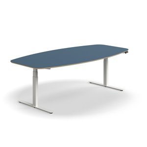 Nastaviteľný rokovací stôl AUDREY, 2400x1200 mm, biely rám, modrá