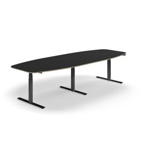 Nastaviteľný rokovací stôl AUDREY, 3200x1200 mm, čierny rám, tmavošedá