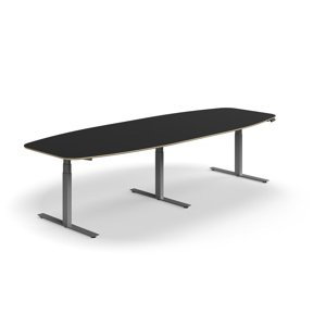 Nastaviteľný rokovací stôl AUDREY, 3200x1200 mm, strieborný rám, tmavošedá