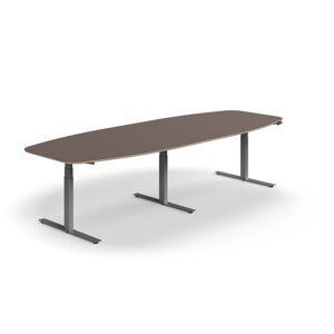 Nastaviteľný rokovací stôl AUDREY, 3200x1200 mm, strieborný rám, šedohnedá