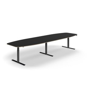 Nastaviteľný rokovací stôl AUDREY, 4000x1200 mm, čierny rám, tmavošedá