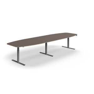 Nastaviteľný rokovací stôl AUDREY, 4000x1200 mm, strieborný rám, šedohnedá