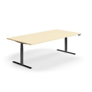 Výškovo nastaviteľný rokovací stôl QBUS, obdĺžnik, 2400x1200 mm, čierny rám, breza