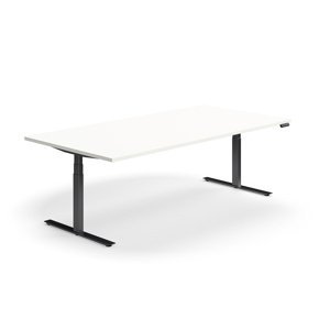 Výškovo nastaviteľný rokovací stôl QBUS, obdĺžnik, 2400x1200 mm, čierny rám, biela