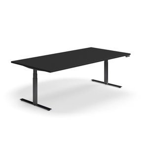 Nastaviteľný rokovací stôl QBUS, obdĺžnik, 2400x1200 mm, čierny rám, čierna