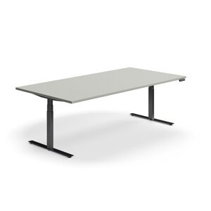Výškovo nastaviteľný rokovací stôl QBUS, obdĺžnik, 2400x1200 mm, čierny rám, svetlošedá