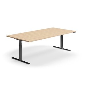 Výškovo nastaviteľný rokovací stôl QBUS, obdĺžnik, 2400x1200 mm, čierny rám, dub
