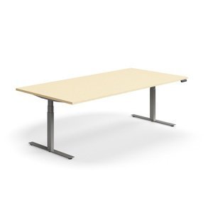 Výškovo nastaviteľný rokovací stôl QBUS, obdĺžnik, 2400x1200 mm, strieborný rám, breza