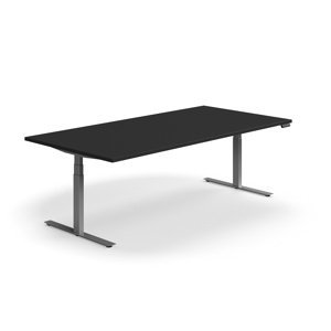 Nastaviteľný rokovací stôl QBUS, obdĺžnik, 2400x1200 mm, strieborný rám, čierna