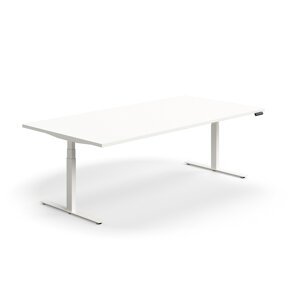 Výškovo nastaviteľný rokovací stôl QBUS, obdĺžnik, 2400x1200 mm, biely rám, biela