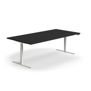 Nastaviteľný rokovací stôl QBUS, obdĺžnik, 2400x1200 mm, biely rám, čierna
