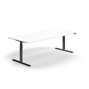 Výškovo nastaviteľný rokovací stôl QBUS, ovál, 2400x1200 mm, čierny rám, biela