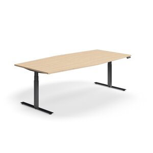 Výškovo nastaviteľný rokovací stôl QBUS, ovál, 2400x1200 mm, čierny rám, dub