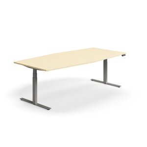 Výškovo nastaviteľný rokovací stôl QBUS, ovál, 2400x1200 mm, strieborný rám, breza