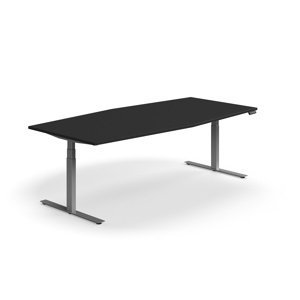 Nastaviteľný rokovací stôl QBUS, oválny, 2400x1200 mm, strieborný rám, čierna