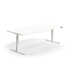 Výškovo nastaviteľný rokovací stôl QBUS, ovál, 2400x1200 mm, biely rám, biela