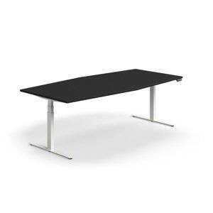 Nastaviteľný rokovací stôl QBUS, oválny, 2400x1200 mm, biely rám, čierna