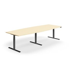 Výškovo nastaviteľný rokovací stôl QBUS, ovál, 3200x1200 mm, čierny rám, breza