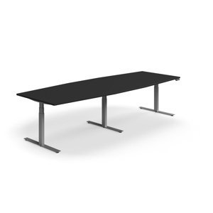 Nastaviteľný rokovací stôl QBUS, oválny, 3200x1200 mm, strieborný rám, čierna