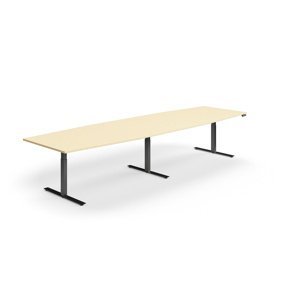 Výškovo nastaviteľný rokovací stôl QBUS, ovál, 4000x1200 mm, čierny rám, breza