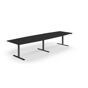 Nastaviteľný rokovací stôl QBUS, oválny, 4000x1200 mm, čierny rám, čierna