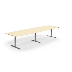 Výškovo nastaviteľný rokovací stôl QBUS, ovál, 4000x1200 mm, strieborný rám, breza