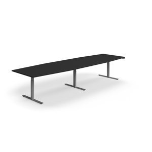 Nastaviteľný rokovací stôl QBUS, oválny, 4000x1200 mm, strieborný rám, čierna
