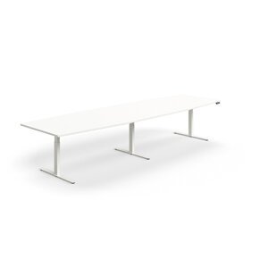 Výškovo nastaviteľný rokovací stôl QBUS, ovál, 4000x1200 mm, biely rám, biela