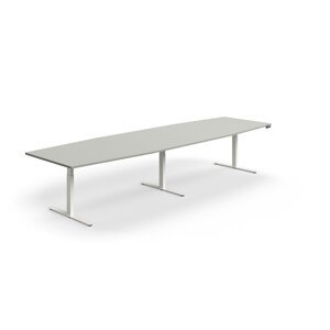 Výškovo nastaviteľný rokovací stôl QBUS, ovál, 4000x1200 mm, biely rám, svetlošedá