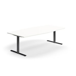 Rokovací stôl QBUS, oválny, 2400x1200 mm, T-rám, čierny rám, biela