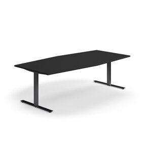 Rokovací stôl QBUS, oválny, 2400x1200 mm, T-rám, čierny rám, čierna