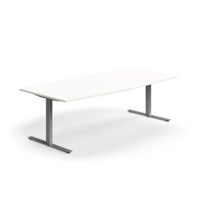 Rokovací stôl QBUS, oválny, 2400x1200 mm, T-rám, strieborný rám, biela