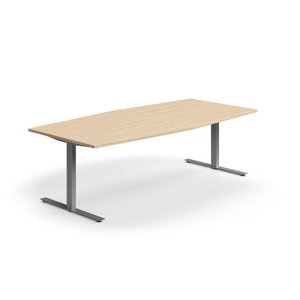 Rokovací stôl QBUS, oválny, 2400x1200 mm, T-rám, strieborný rám, dub