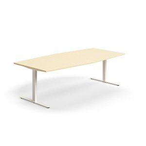 Rokovací stôl QBUS, oválny, 2400x1200 mm, T-rám, biely rám, breza