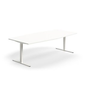 Rokovací stôl QBUS, oválny, 2400x1200 mm, T-rám, biely rám, biela