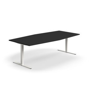 Rokovací stôl QBUS, oválny, 2400x1200 mm, T-rám, biely rám, čierna